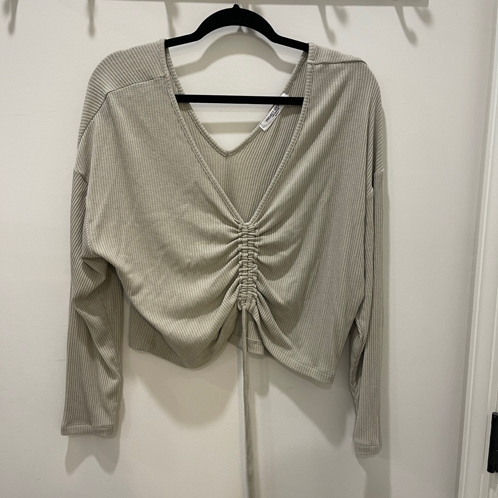 Women's Ribbed V-Neck Ruched Top